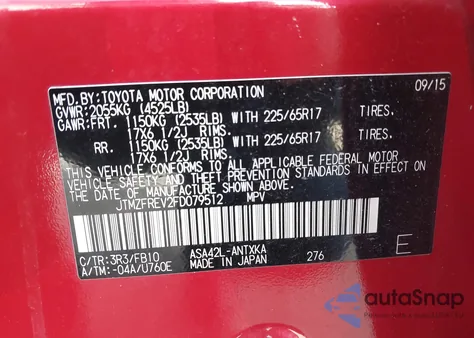 2015 Toyota Rav4 Le from USA, damaged, VIN JTMZFREV2FD079512